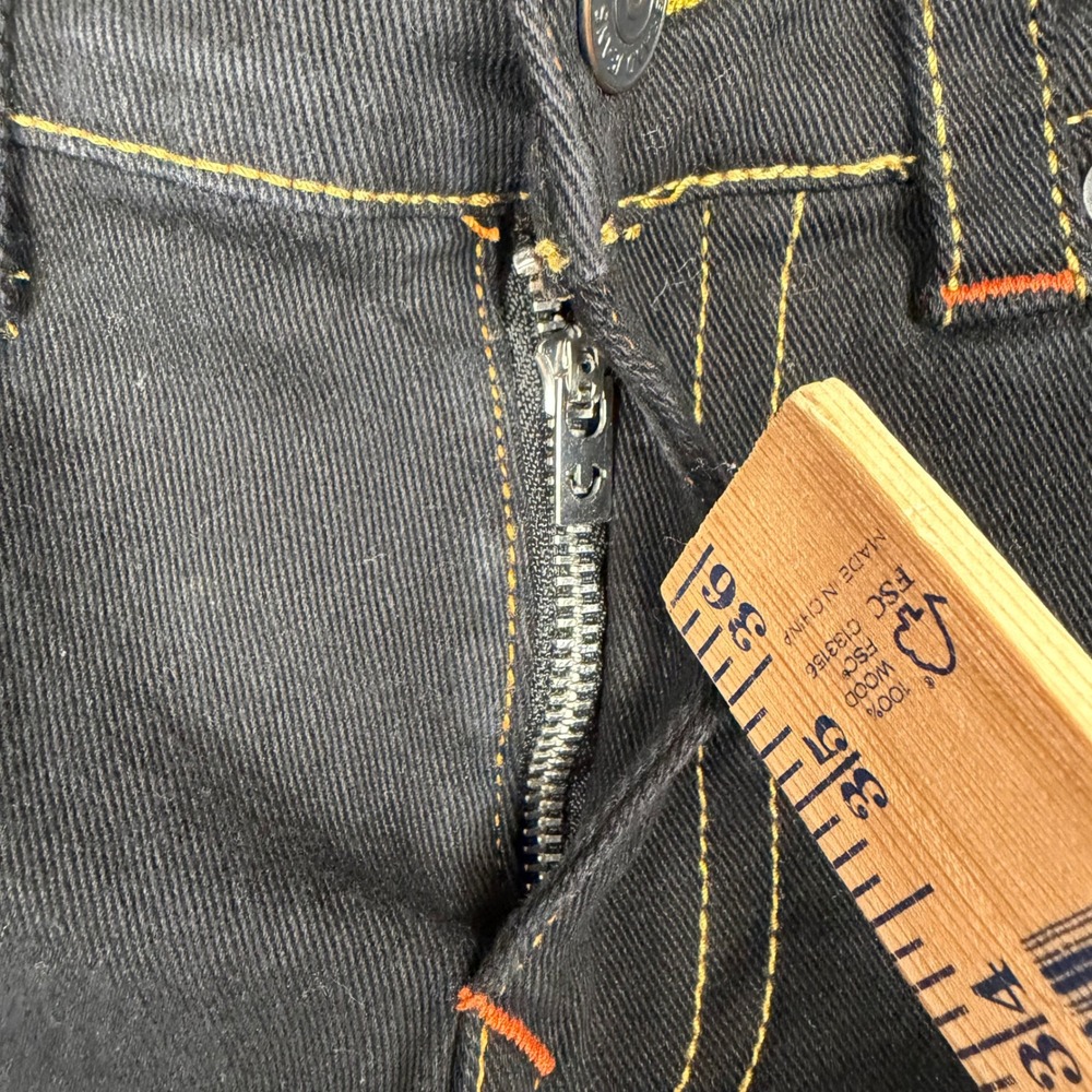 True Religion Billy Relaxed Bootcut Jeans Black Orange Contrast Stitch Mens 31 - Picture 10 of 15